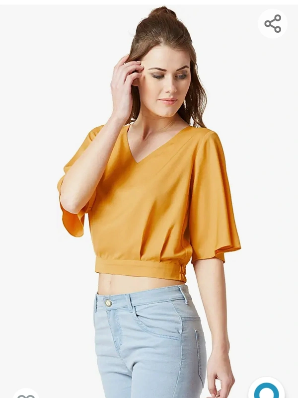 Miss Chase Women's Mustard Yellow V-Neck Crop Top - M. L. XL. XXl