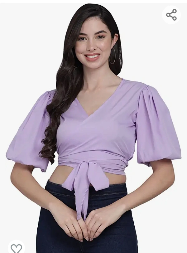 FUNDAY FASHION Women's Regular Fit Top/Front Tie Knot/Wrap Top Front Wrap with Tie up Waist - M. L. XL