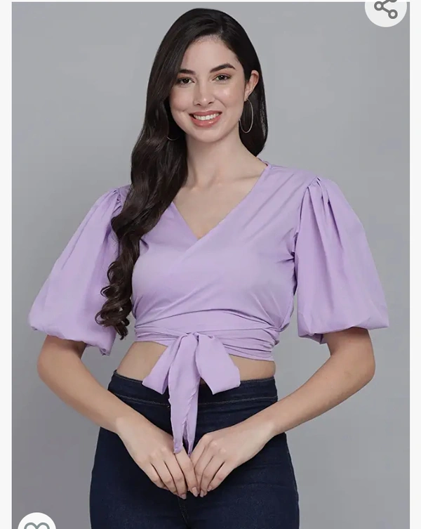 FUNDAY FASHION Women's Regular Fit Top/Front Tie Knot/Wrap Top Front Wrap with Tie up Waist - M. L. XL