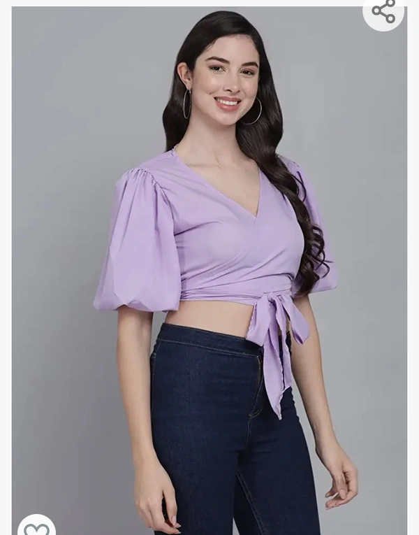 FUNDAY FASHION Women's Regular Fit Top/Front Tie Knot/Wrap Top Front Wrap with Tie up Waist - M. L. XL