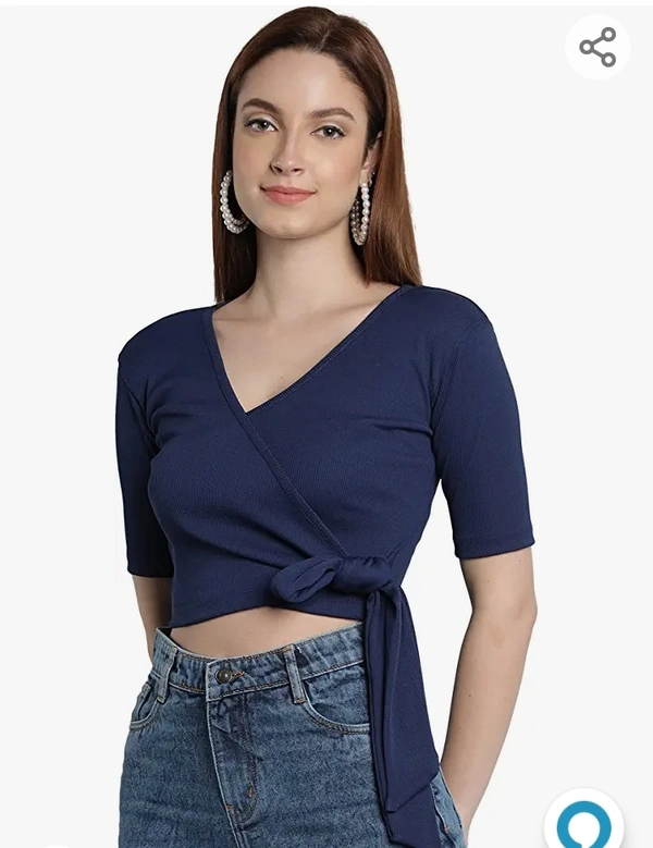 Saava Women  SAAVA Women's Cotton Lycra V-Neck Top, Overlap Stylish Top with Half Sleeves Crop Top for Party - M. L. XL.XXL