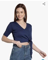Saava Women  SAAVA Women's Cotton Lycra V-Neck Top, Overlap Stylish Top with Half Sleeves Crop Top for Party - M. L. XL.XXL