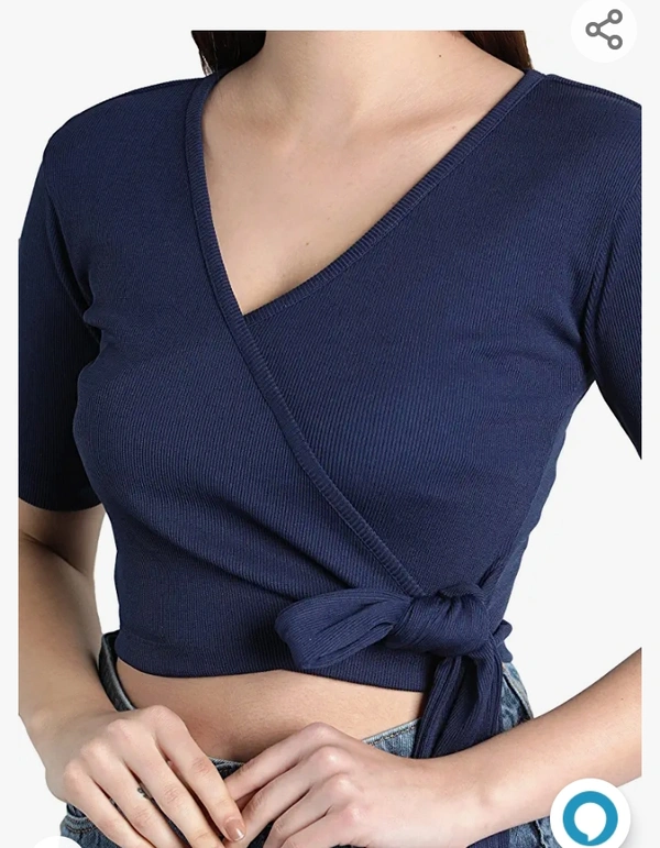 Saava Women  SAAVA Women's Cotton Lycra V-Neck Top, Overlap Stylish Top with Half Sleeves Crop Top for Party - M. L. XL.XXL