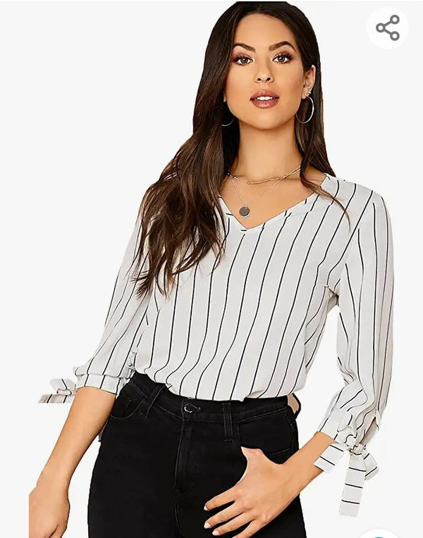 Lymio Women Knot Cuff Striped Top - M. L. XL. XXL