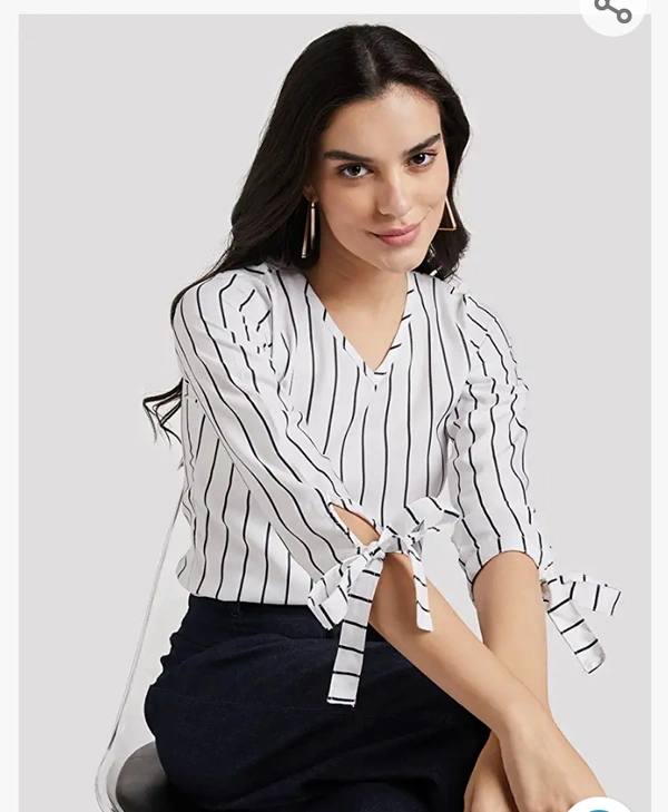Lymio Women Knot Cuff Striped Top - M. L. XL. XXL