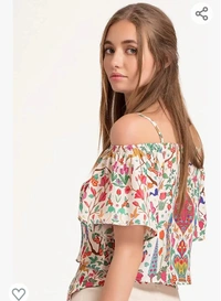 Shaye Women  Shaye Women's Satin Off Shoulder Top with Floral Print | Adjustable Strap | Short Sleeves | Regular Fit | for Every Occasion | Cream - M. L. XL. XXL