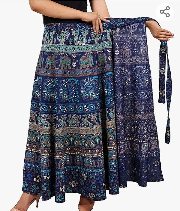 EIRSON Cotton Women's Long Wrap Around Skirt Jaipuri Printed (Free Size Upto 44-XXL) (Blue) - M. L. XL. XXL