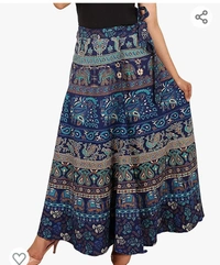EIRSON Cotton Women's Long Wrap Around Skirt Jaipuri Printed (Free Size Upto 44-XXL) (Blue) - M. L. XL. XXL