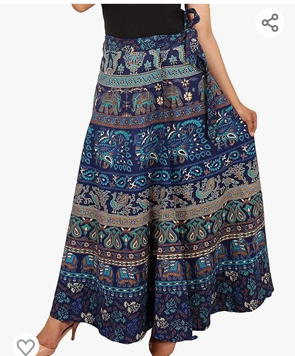 EIRSON Cotton Women's Long Wrap Around Skirt Jaipuri Printed (Free Size Upto 44-XXL) (Blue) - M. L. XL. XXL
