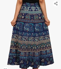 EIRSON Cotton Women's Long Wrap Around Skirt Jaipuri Printed (Free Size Upto 44-XXL) (Blue) - M. L. XL. XXL