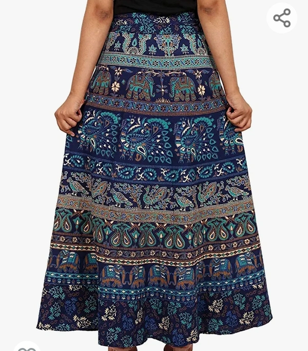 EIRSON Cotton Women's Long Wrap Around Skirt Jaipuri Printed (Free Size Upto 44-XXL) (Blue) - M. L. XL. XXL