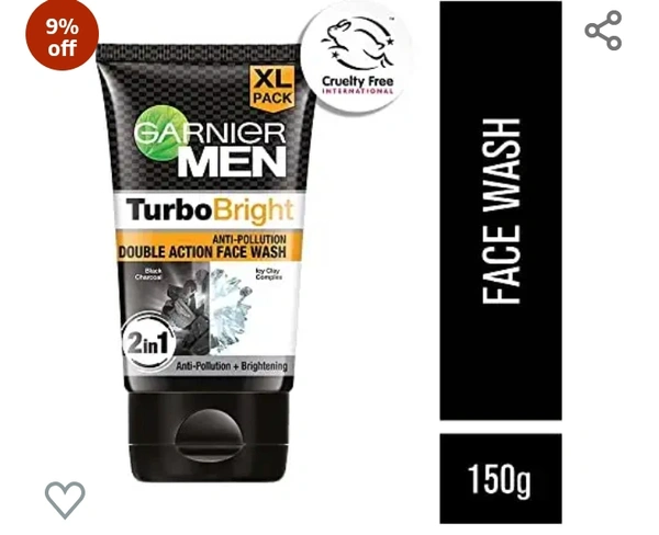 Garneir Garnier Men, Face Wash, Brightening & Anti-Pollution, TurboBright Double Action, 150 g