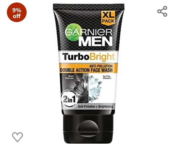 Garneir Garnier Men, Face Wash, Brightening & Anti-Pollution, TurboBright Double Action, 150 g