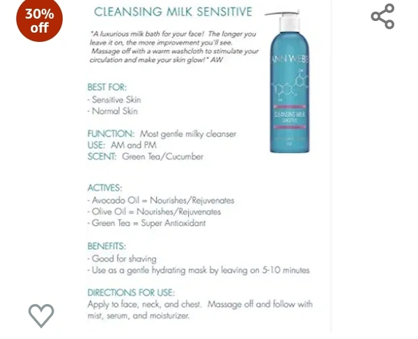 Ann Wbbe ANN WEBB Sensitive Cleansing Milk: Gentle Milky Cleanser that Nourishes and Rejuvenates skin