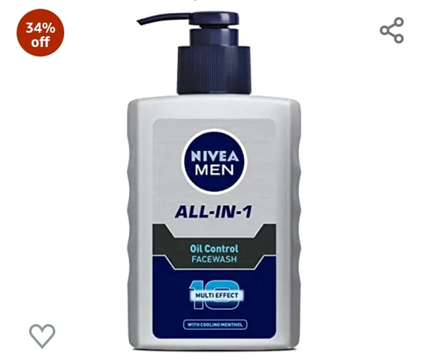 Nivia Men NIVEA Men Face Wash, Oil Control for 12hr Oil Control with 10x Vitamin C Effect, 150 ml34%off