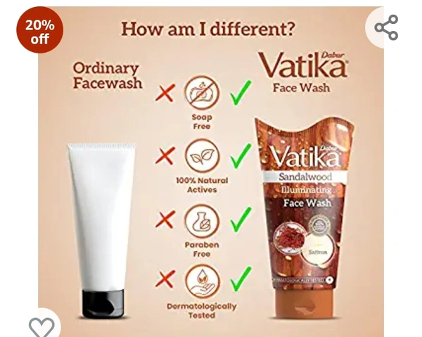 Dabur Vatika Sandalwood Illuminating Face Wash with Saffron |Dermatologically Tested|Paraben Free|Reduces Hyperpigmentation - 150ml