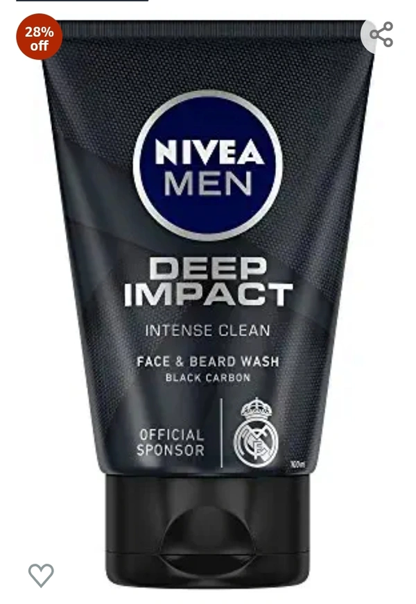 Nivia Men NIVEA Men Face Wash, Deep Impact Intense Clean, for Beard & Face, with Black Carbon, 100 g