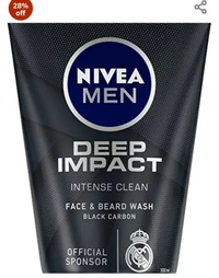 Nivia Men NIVEA Men Face Wash, Deep Impact Intense Clean, for Beard & Face, with Black Carbon, 100 g