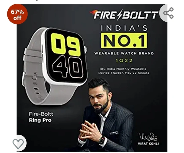 Fire Bolt Fire-Boltt Ring Pro Bluetooth Calling, 1.75” 320*385px High Res, IP68 & SpO2 Monitoring, Pin Code Locking & Split Screen Access, Built in Mic & Speaker for HD Calls, Silver Grey, Free Size