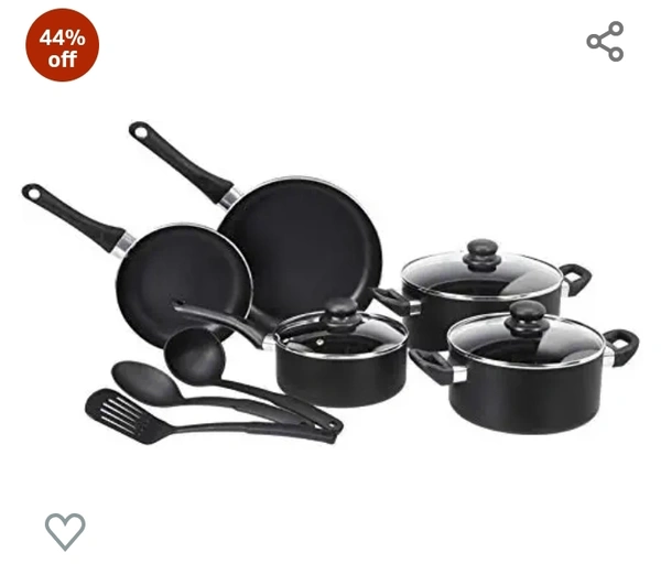 Amazon Basics  AmazonBasics - Non-Stick Cookware Set without Induction Base (Black) 8 Piece