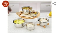 Amazon Brand - Solimo Stainless Steel Tope Set (5 pieces, 420 ml , 550 ml, 840 ml, 1150 ml and 1550 ml, Induction and Gas compatible)