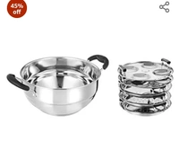 Amazon Brand - Solimo Stainless Steel Induction Bottom Multi Kadhai with 5 plates(idli, Dhokla and pathra), Silver45%off45%off