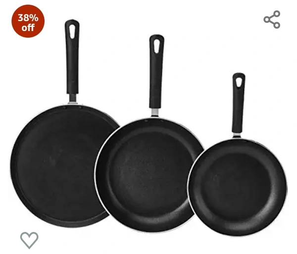Amazon Brand - Solimo 12 Pieces Aluminium Non-Stick Cookware Set (Frying Pan, Sauce Pan with Glass Lid, Tawa) - Black