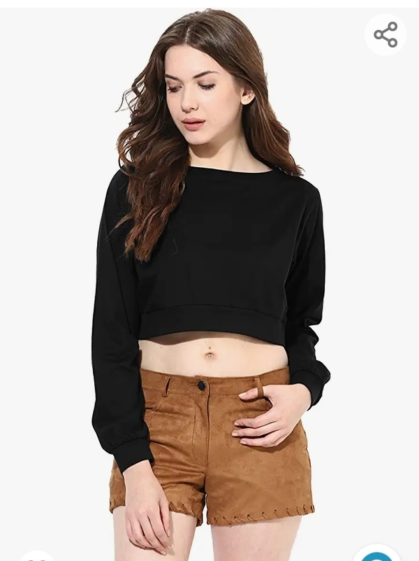 Miss Chase Women's Super Soft Round Neck Full Sleeves Solid Boxy Crop Top - M. L. XL. XXL