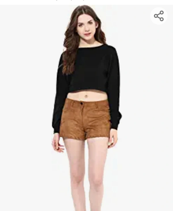 Miss Chase Women's Super Soft Round Neck Full Sleeves Solid Boxy Crop Top - M. L. XL. XXL
