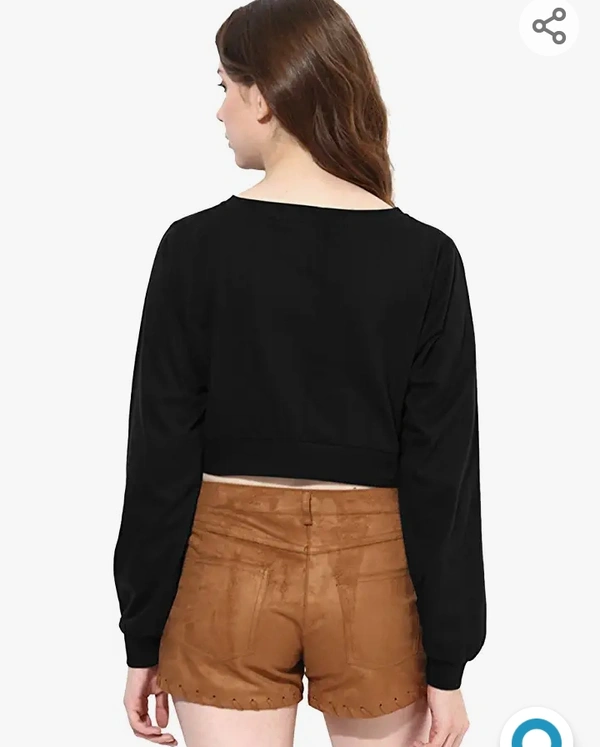 Miss Chase Women's Super Soft Round Neck Full Sleeves Solid Boxy Crop Top - M. L. XL. XXL