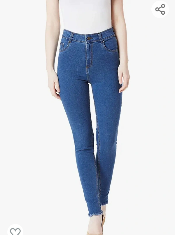 171Miss Chase Women's Blue Skinny High Rise Cropped Length Fringed Detailing Stretchable Denim Jeans - M. L. XL. XXL