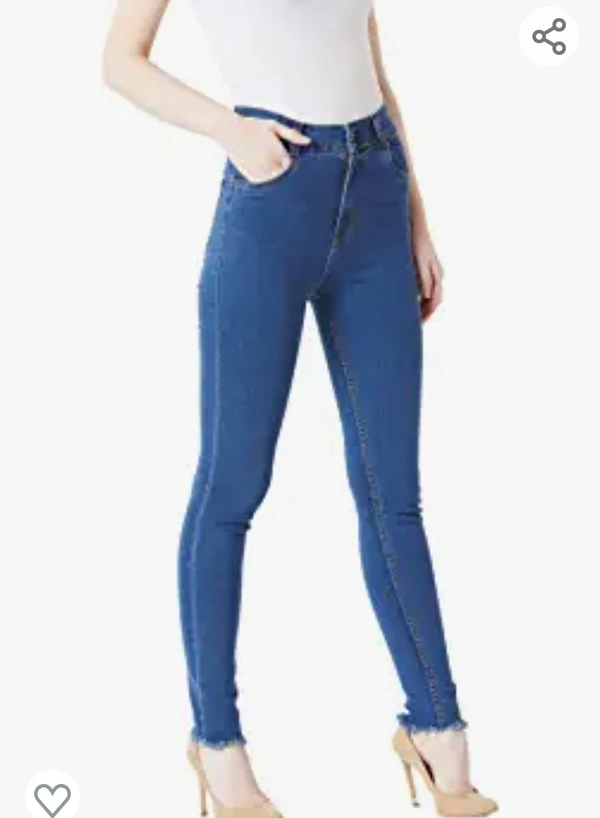 171Miss Chase Women's Blue Skinny High Rise Cropped Length Fringed Detailing Stretchable Denim Jeans - M. L. XL. XXL