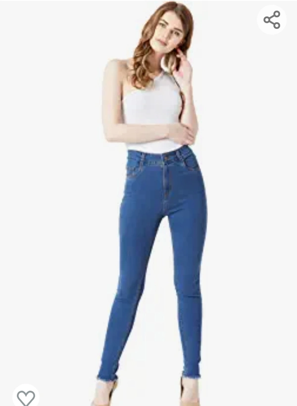 171Miss Chase Women's Blue Skinny High Rise Cropped Length Fringed Detailing Stretchable Denim Jeans - M. L. XL. XXL