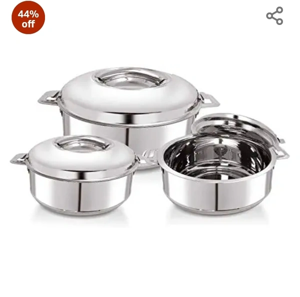 Warmeo WARMEO Stainless Steel Solid Casserole - 1000 ml, 1500 ml, 2500 ml, Set of 3, Silver