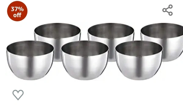 Amazon Brand - Solimo Sparkle Stainless Steel Bowl/Wati Set (6 pieces, 8cm dia), Silver