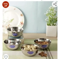 Sharda Metals Set of 6 Bowls & 6 Plates, Stainless Steel | Serving Dessert Curry Soup Bowls Wati Vati Katori | Small Rice Side Dishes | Kitchen & Dining ,Solid