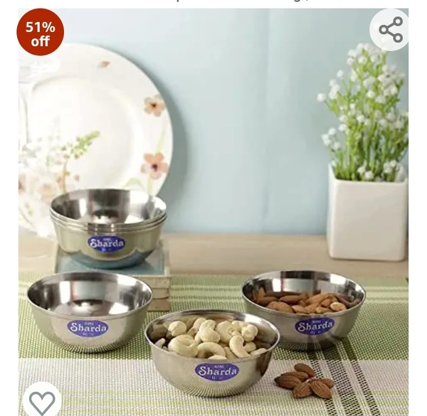 Sharda Metals Set of 6 Bowls & 6 Plates, Stainless Steel | Serving Dessert Curry Soup Bowls Wati Vati Katori | Small Rice Side Dishes | Kitchen & Dining ,Solid