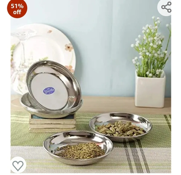 Sharda Metals Set of 6 Bowls & 6 Plates, Stainless Steel | Serving Dessert Curry Soup Bowls Wati Vati Katori | Small Rice Side Dishes | Kitchen & Dining ,Solid