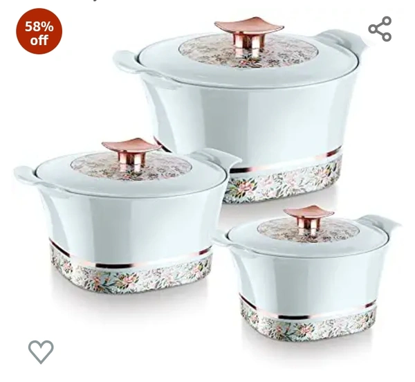 Hometronics Florenza Classic Insulated Inner Stainless Steel Casserole, Set of 3 (800ml, 1100ml, 1700ml) I Food Grade I BPA Free I Easy to Store I Ideal for Chapatti I Roti I Curry (Green)