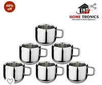 Apple Tea Cup Hometronics Pack of 6 Stainless Steel Double Wall Premium Steel Apple Tea & Coffee Cups,Set of 6, (100 Ml Each)