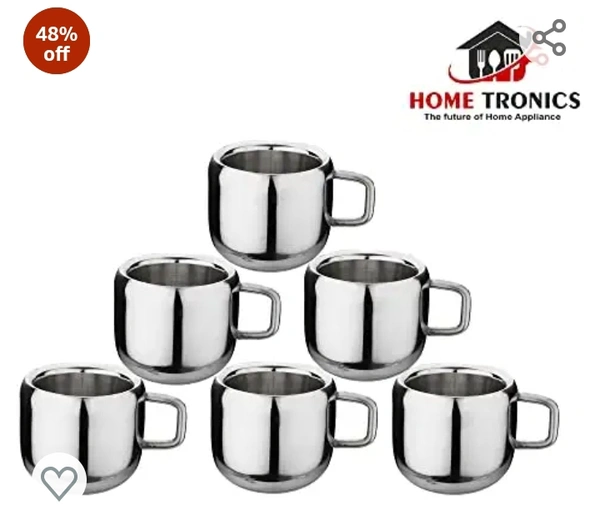 Apple Tea Cup Hometronics Pack of 6 Stainless Steel Double Wall Premium Steel Apple Tea & Coffee Cups,Set of 6, (100 Ml Each)