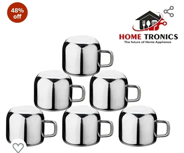 Apple Tea Cup Hometronics Pack of 6 Stainless Steel Double Wall Premium Steel Apple Tea & Coffee Cups,Set of 6, (100 Ml Each)
