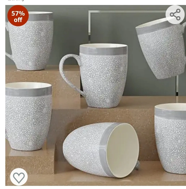 The Earth Store 'Grey Fizz' Coffee Mug Set of 6 Ceramic Mugs to Gift to Best Friend Tea Mugs Coffee Mugs Microwave Safe Coffee Mugs Ceramic Tea Cups (280 ml Each)57%off