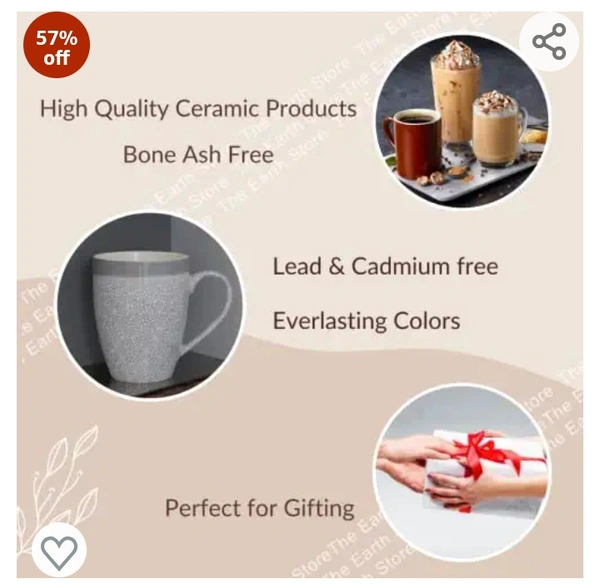 The Earth Store 'Grey Fizz' Coffee Mug Set of 6 Ceramic Mugs to Gift to Best Friend Tea Mugs Coffee Mugs Microwave Safe Coffee Mugs Ceramic Tea Cups (280 ml Each)57%off