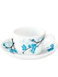 Brosil Larah By Borosil - Mimosa (LH) Cup and Saucer Set, 145ml, 12-Pieces, White and Blue, Glass