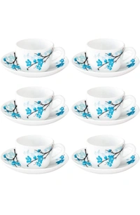 Brosil Larah By Borosil - Mimosa (LH) Cup and Saucer Set, 145ml, 12-Pieces, White and Blue, Glass