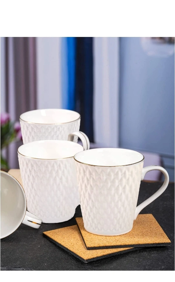 Brosil E-EZRA Tableware Set of 6 White Floral Textured Porcelain Glossy Cups (Pack of 6 )21%off
