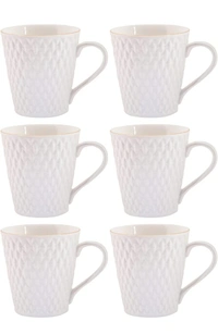 Brosil E-EZRA Tableware Set of 6 White Floral Textured Porcelain Glossy Cups (Pack of 6 )21%off