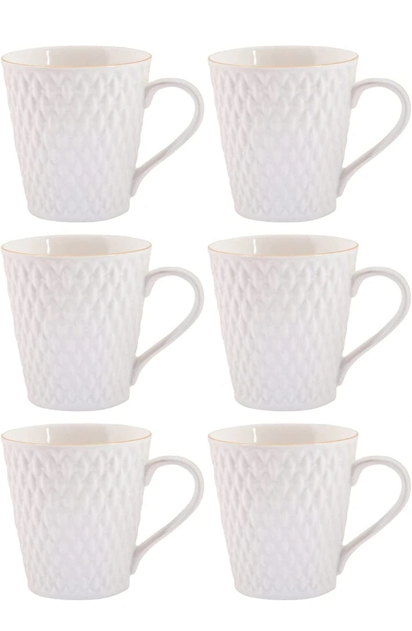 Brosil E-EZRA Tableware Set of 6 White Floral Textured Porcelain Glossy Cups (Pack of 6 )21%off