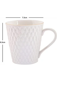Brosil E-EZRA Tableware Set of 6 White Floral Textured Porcelain Glossy Cups (Pack of 6 )21%off